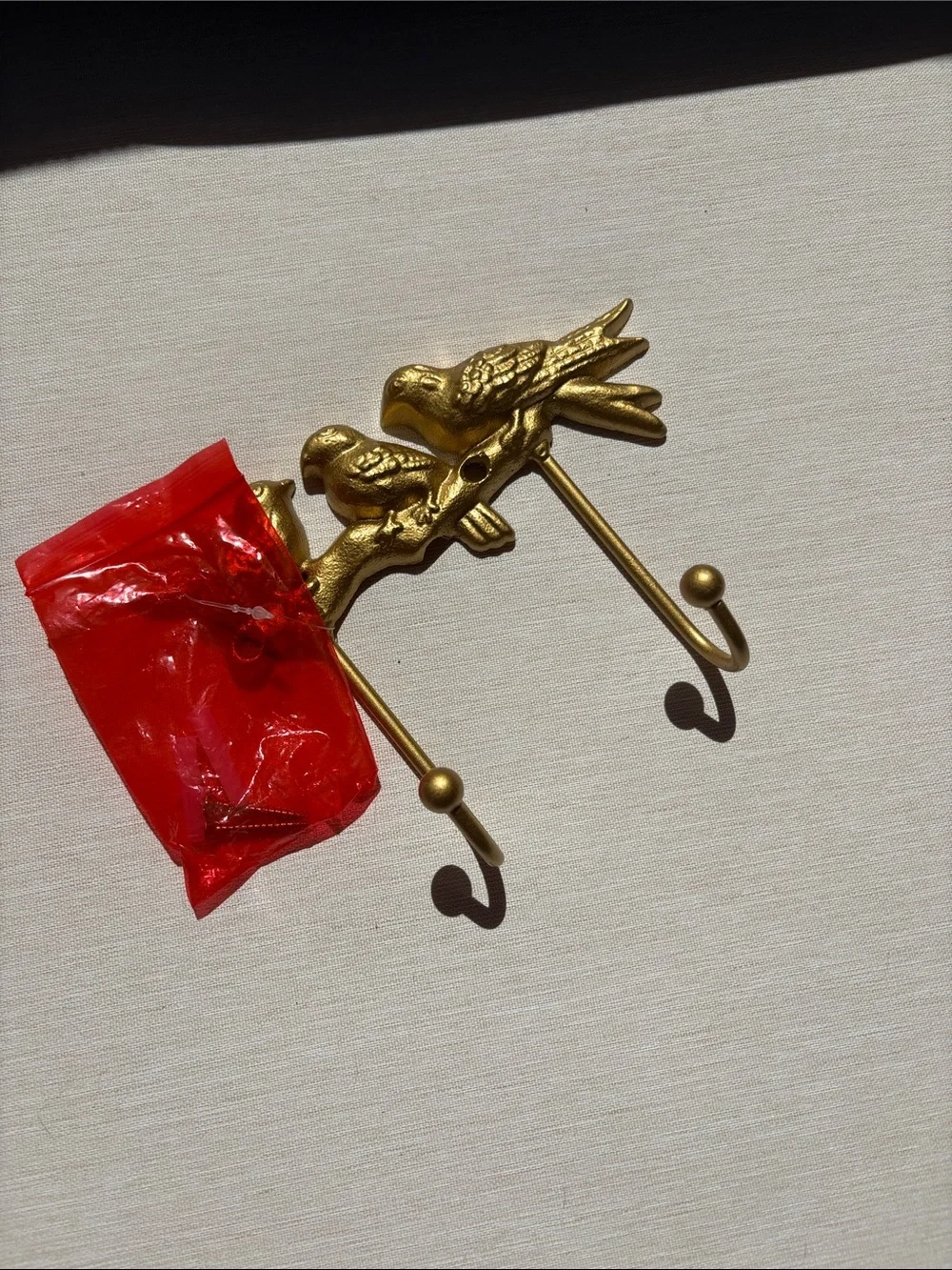 Gold Bird Metal Double Hook Wall Hanger - Gold